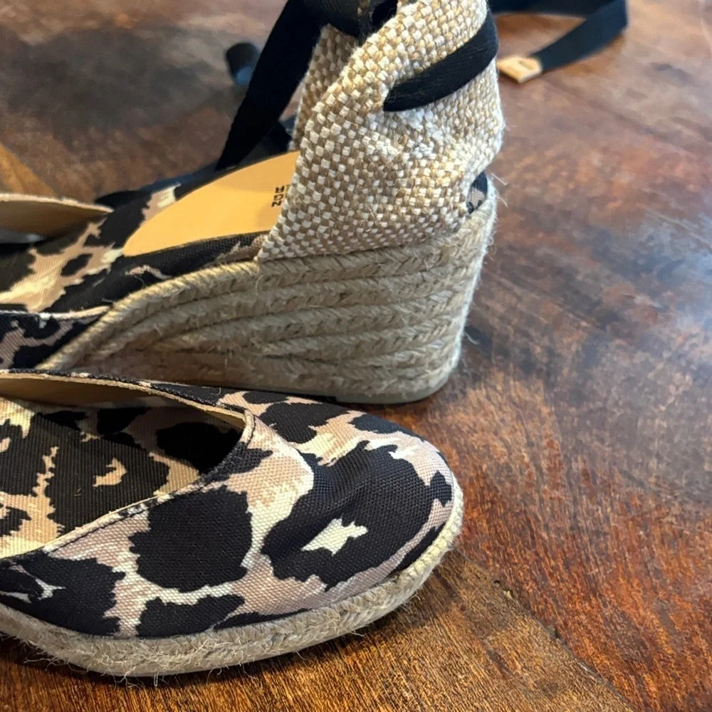 Diane von Furstenberg X Castaner Espadrille Wedge Sandals Black and Tan